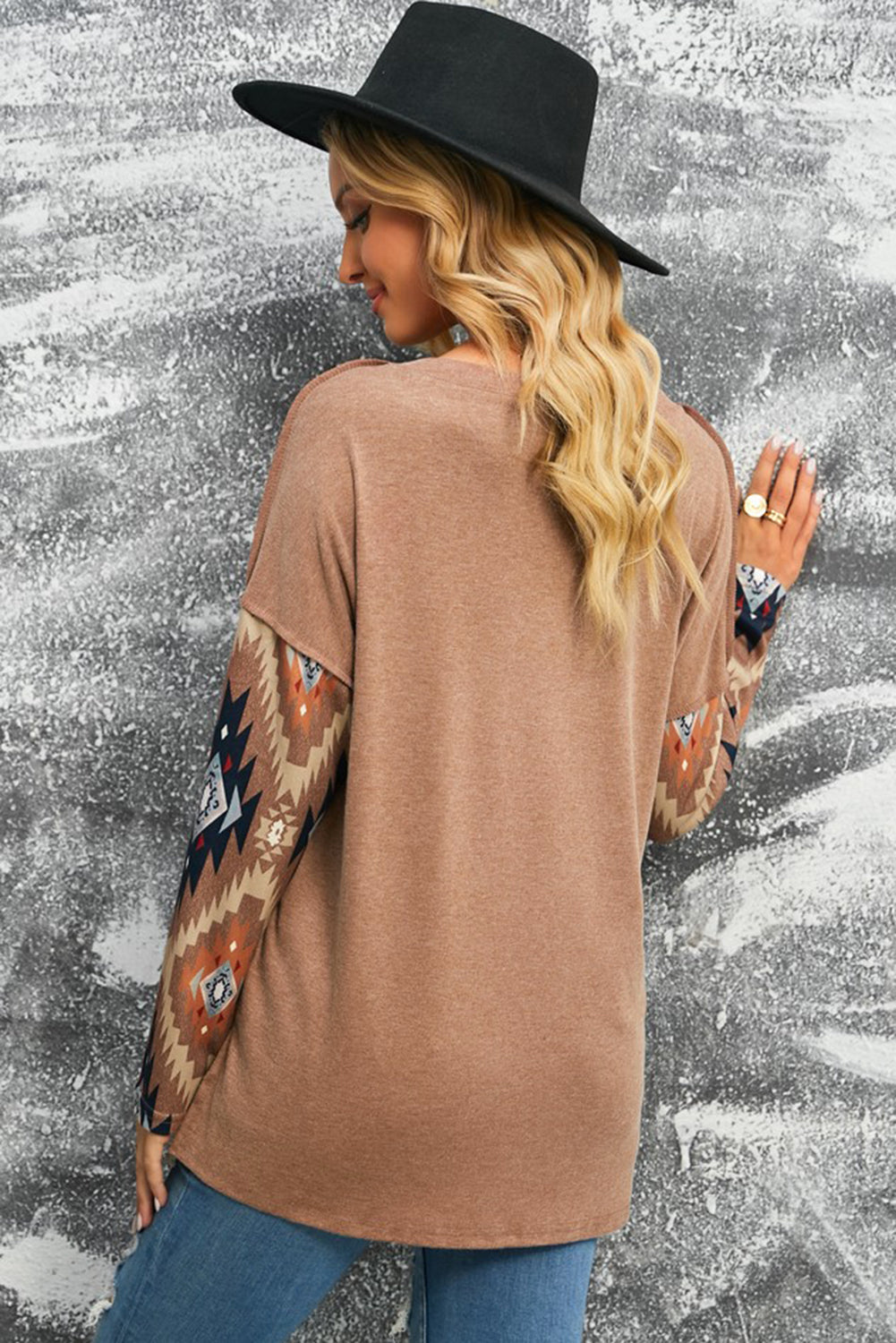 Add a Western Touch with the Brown Western Print Buttoned V Neck T