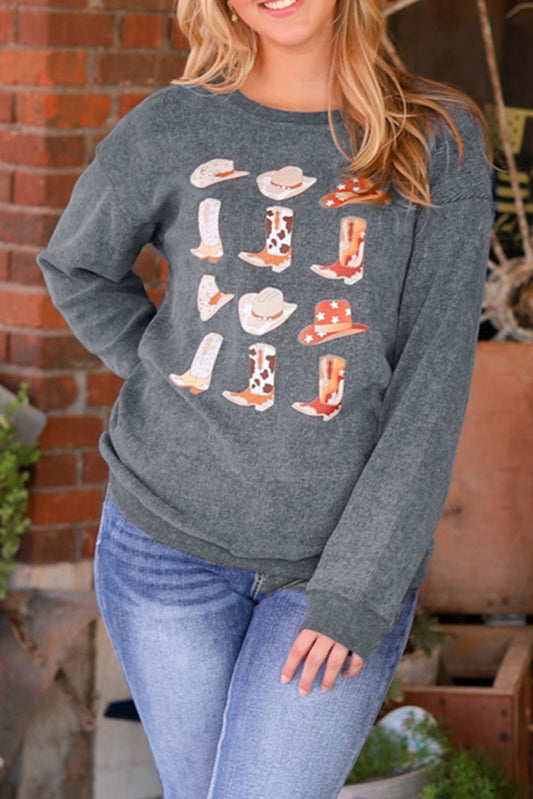 Stay Cozy with the Cowboy Hat & Boot Graphic Sweatshirt