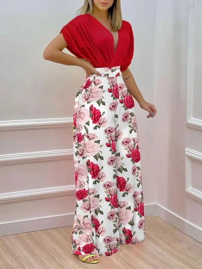 Turn Heads with the Printed Surplice Top and Wide Leg Pants Set