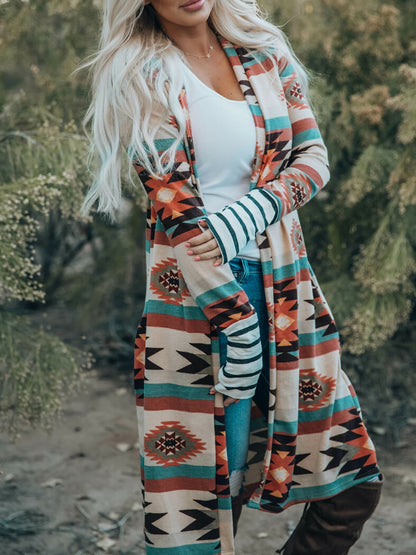 Stay Cozy and Chic with the Geometric Open Front Long Sleeve Cardigan