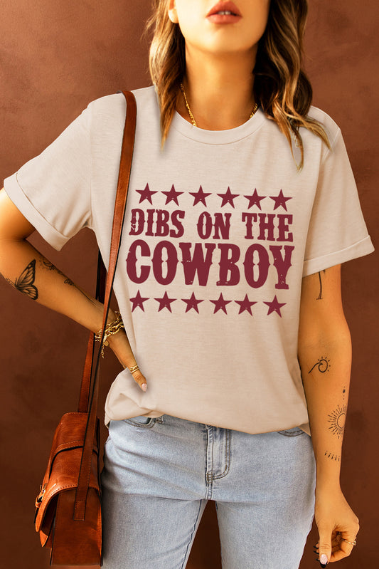Claim Your Style with the "DIBS ON THE COWBOY" Round Neck Tee