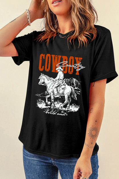 Show Your Spirit with the COWBOY Round Neck Short Sleeve T-Shirt