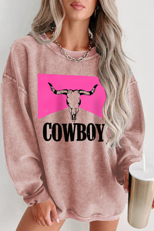 Embrace Western Comfort with the COWBOY Graphic Round Neck Sweatshirt