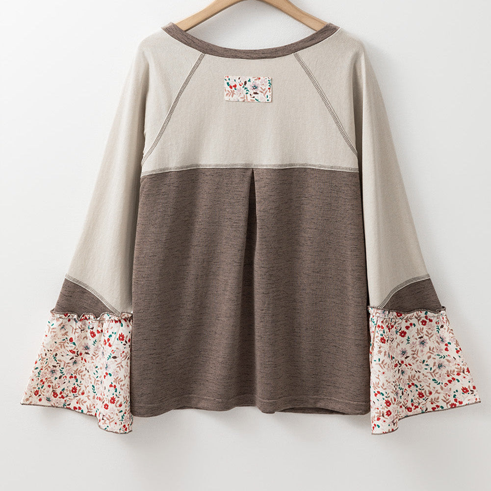 Floral Half Button Long Sleeve T-Shirt