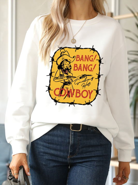 Stay Cozy in Style with the Cowboy Graphic Round Neck Sweatshirt