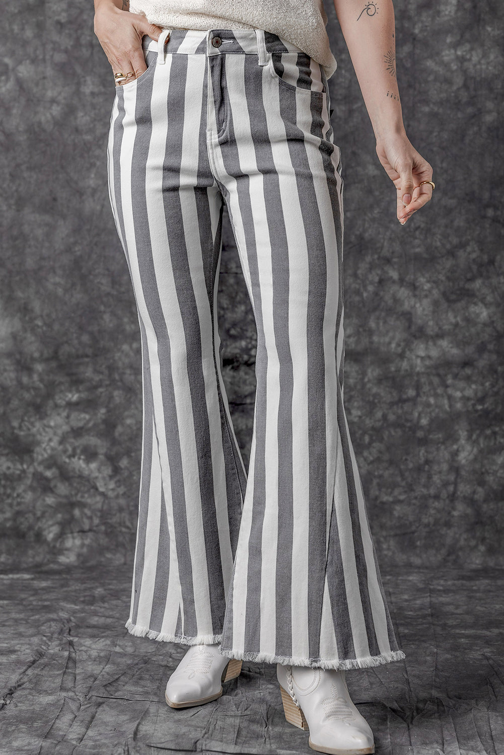 Star Applique Striped Jeans