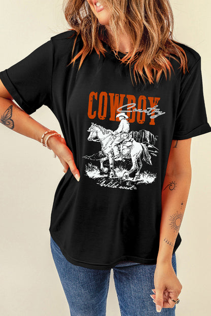 Show Your Spirit with the COWBOY Round Neck Short Sleeve T-Shirt
