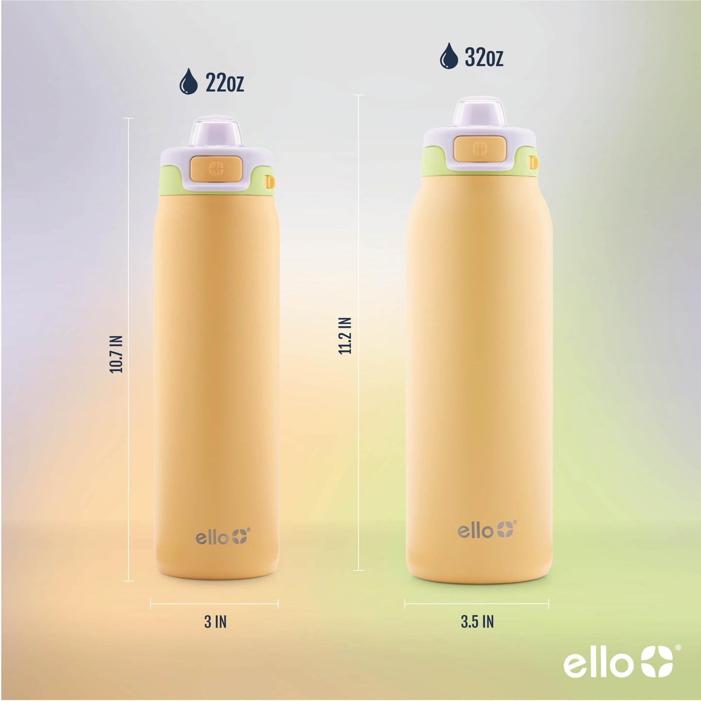 Ello Pop & Fill 22oz Stainless Steel Water Bottle with QuickFill Technology, Double Walled and Vacuum Insulated Metal, Leak Proof Locking Lid, Sip and Chug, Reusable, BPA Free, Sunset Meadow