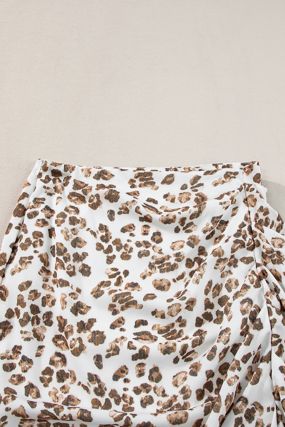Khaki Leopard Print Size Spit Ruched Midi Skirt
