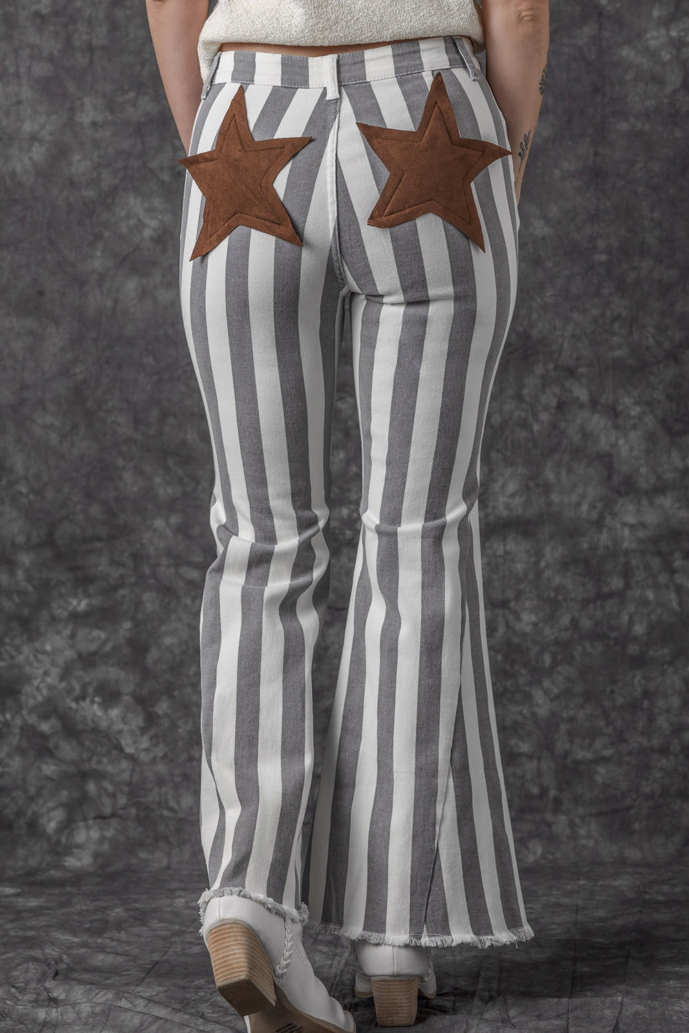 Star Applique Striped Jeans