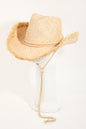 Stay Chic with the Fame Adjustable Strap Raw Hem Weave Hat