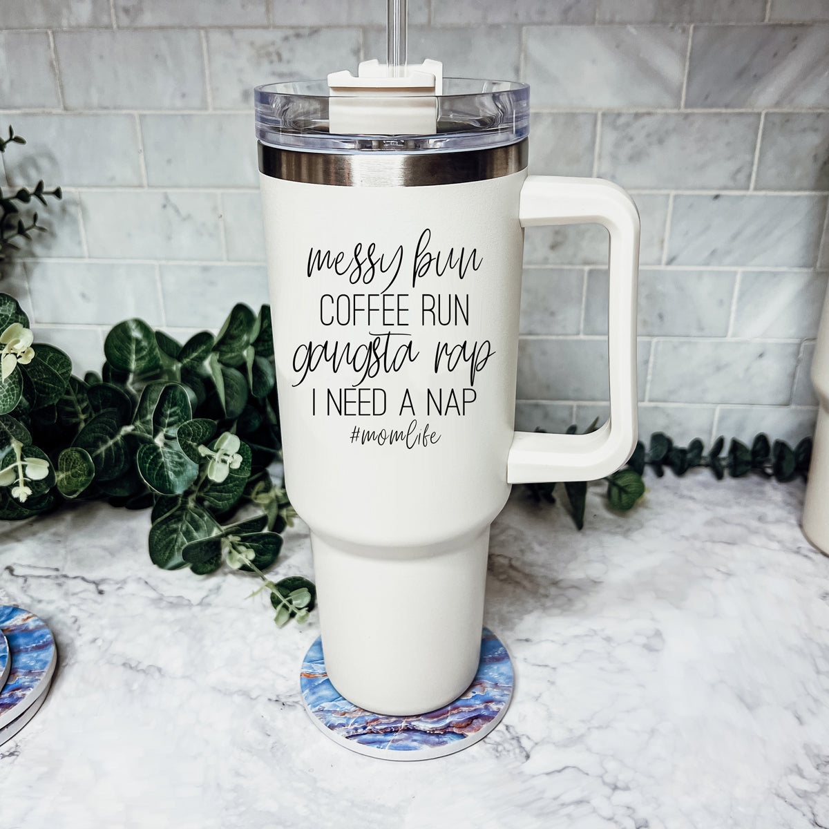 Stay Cool or Cozy Anytime, Anywhere: Introducing the Messy Bun Insulated Mug - Messy Bun Mom life 40oz