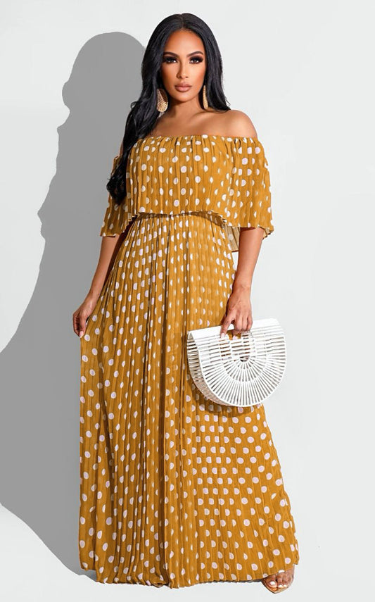 Step Out in Style with Our Off-Shoulder Polka Dot Printed Maxi Dress
