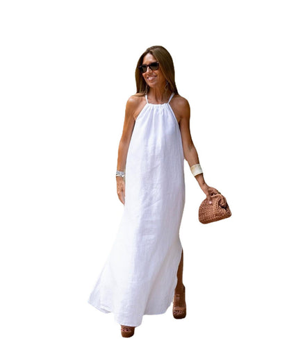 Stylish and Versatile: Hanging Neck Cotton Hemp Dress - Any Occasion Dress - Beautiful
