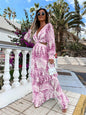 Bohemian Chic: V-Neck Backless Maxi Dress with Lantern Sleeves - Spring & Summer