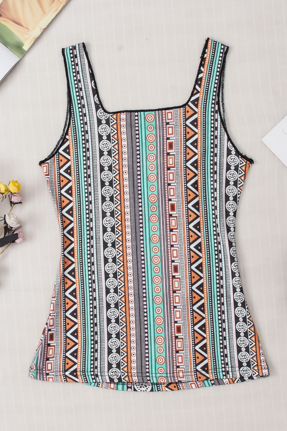 Stand Out with the Printed Square Neck Wide Strap Tank