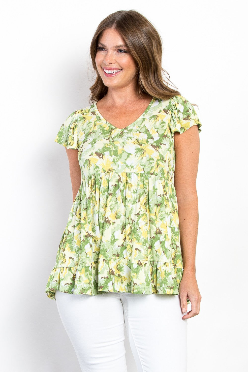 Be Stage Full Size Floral Ruffled Babydoll Top