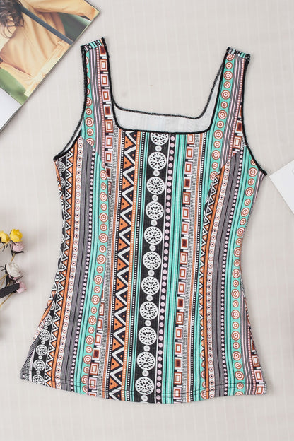Stand Out with the Printed Square Neck Wide Strap Tank